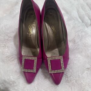 Yves Saint Laurent Fuchsia Heels with Sparkling Buckle